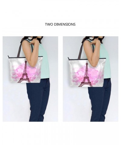 Womens Tote Bag, Pink Eiffel Tower Butterfly Ladies Zip Shoulder Handbags $14.39 Shoulder Bags