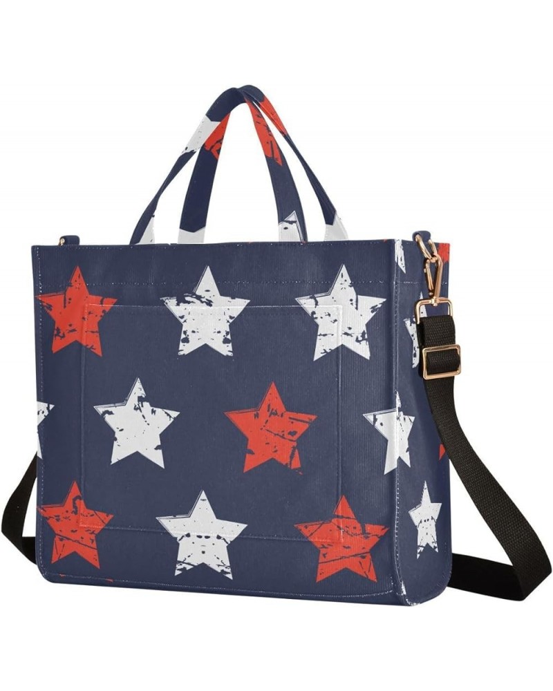 Stars Blue Red White Tote Bag for Women Travel Tote Handbag Corduroy Crossbody Bag Satchel Purses for Office Birthday Gifts M...