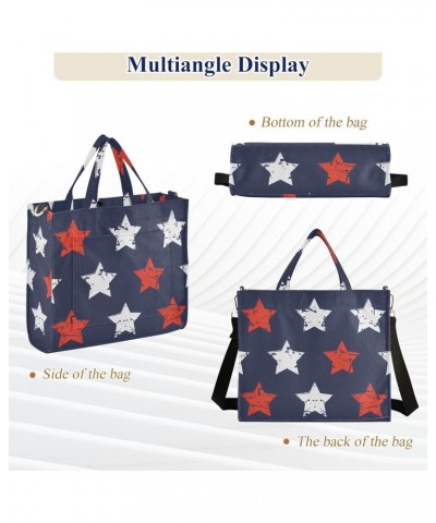 Stars Blue Red White Tote Bag for Women Travel Tote Handbag Corduroy Crossbody Bag Satchel Purses for Office Birthday Gifts M...