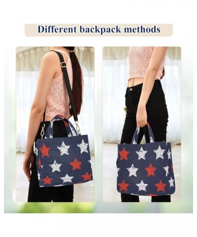 Stars Blue Red White Tote Bag for Women Travel Tote Handbag Corduroy Crossbody Bag Satchel Purses for Office Birthday Gifts M...