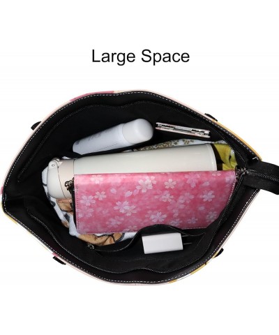 Women's Fashion Casual Handbag,PU Leather Large Capacity PC Work Bag,Travel Camping Picnic Single Shoulder Bag Pink and Yello...