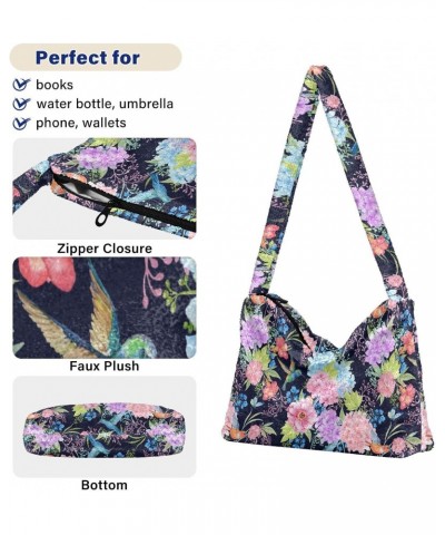 Hummingbirds Spring Plush Underarm Bag Women's Tote Handbags Fluffy Shoulder Bag Purse Lightweight Tote Bags Furry Purse for ...