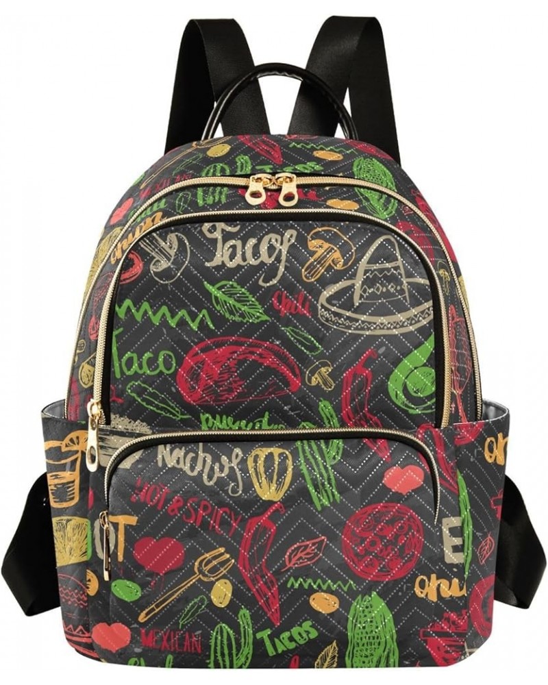 Women's Small Fashion Backpack Mexico Food Drink Print Ladies Travel Daypack Aesthetic Shoulder Bag 11.4×6.1×14.1 IN $15.36 B...