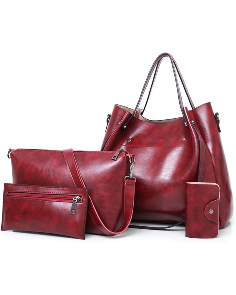 Women Handbag and Purse 3PCS Tote Satchels Top-handle Shoulder Bag Clutches Burgundy $25.36 Totes