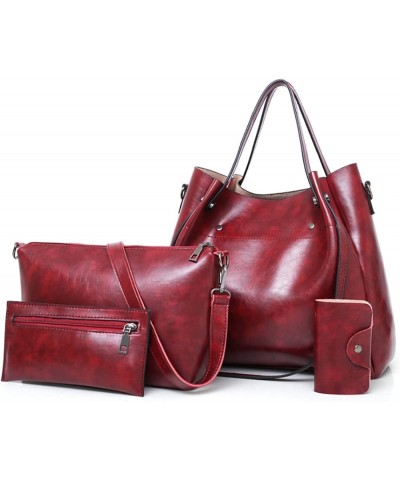 Women Handbag and Purse 3PCS Tote Satchels Top-handle Shoulder Bag Clutches Burgundy $25.36 Totes