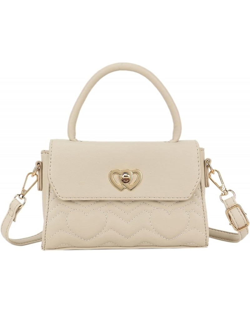 Womens Hearts Embossed Handheld Bag Beige $29.66 Handbags