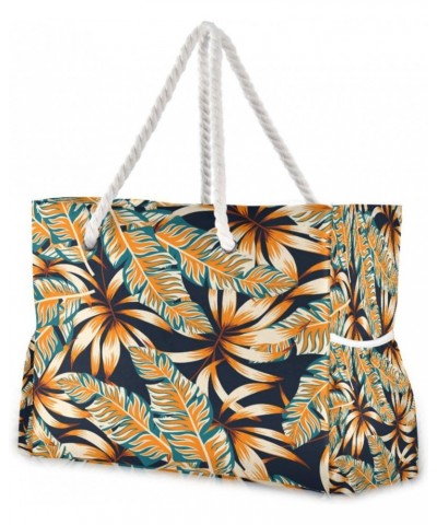 Tropical Leaves Beach Bag, Large Beach Bag with Zipper and Wet Pocket, Lightweight and Waterproof for Pool, Beach, Travel, Gy...