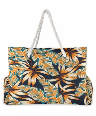 Tropical Leaves Beach Bag, Large Beach Bag with Zipper and Wet Pocket, Lightweight and Waterproof for Pool, Beach, Travel, Gy...