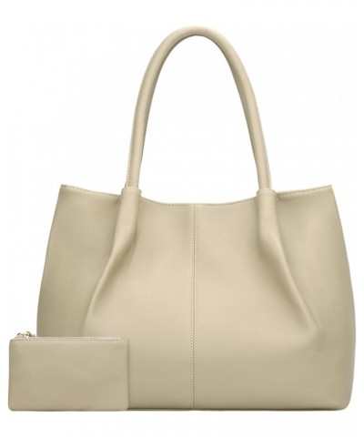 Tote Bag for Women Vegan Leather Shoulder Purse Large Capacity Travel Bag Beige $18.47 Totes