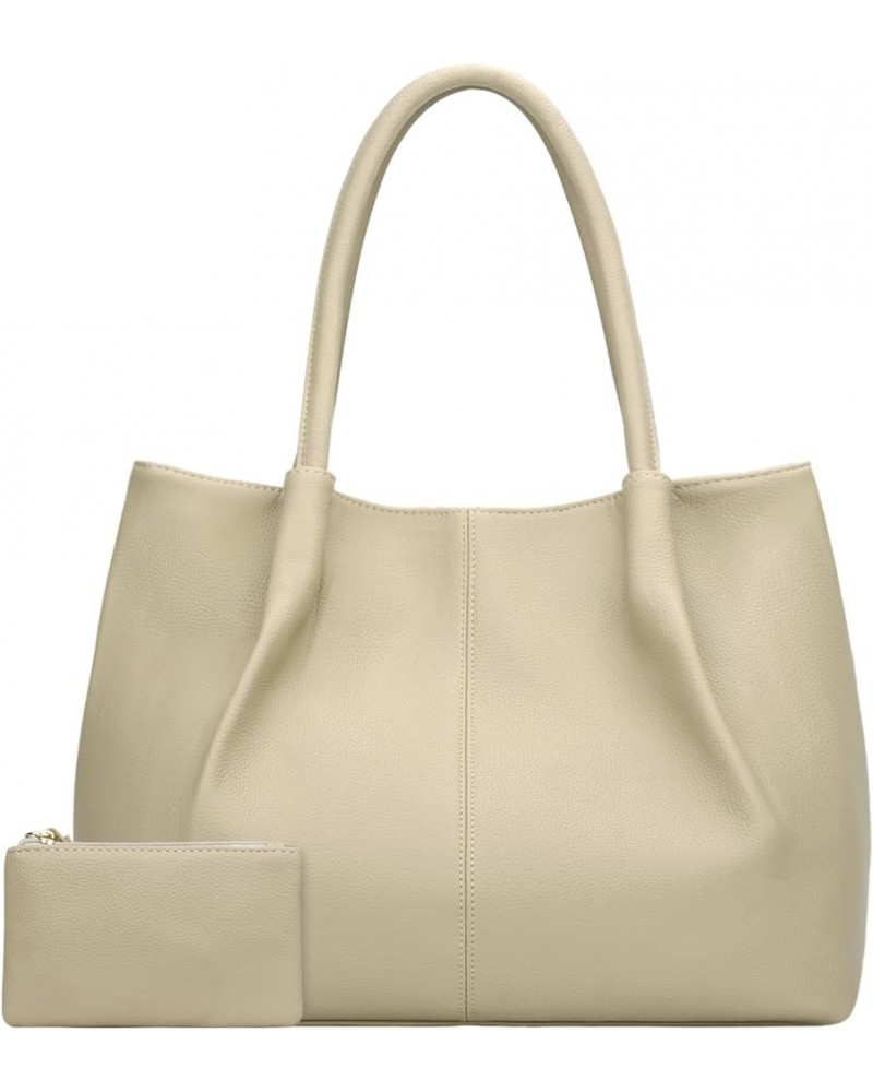 Tote Bag for Women Vegan Leather Shoulder Purse Large Capacity Travel Bag Beige $18.47 Totes