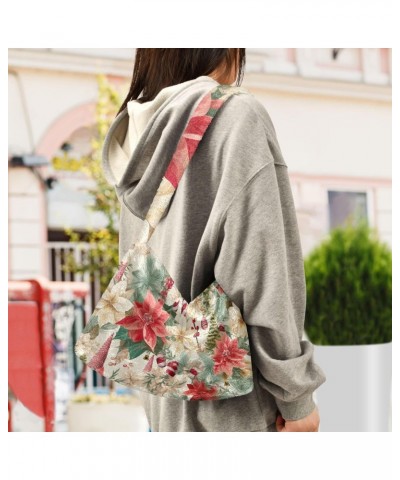 Floral Christmas Evergreen Furry Tote Bag for Women Crossbody Bag Shoulder Handbags Hobo Purse with Zipper for Fall $11.54 Totes