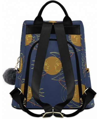 Yellow Planet Moon Sun Travel Backpack Purse for Women Multipurpose Design Ladies Fashion Bag with Pompom $18.40 Backpacks