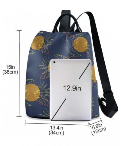 Yellow Planet Moon Sun Travel Backpack Purse for Women Multipurpose Design Ladies Fashion Bag with Pompom $18.40 Backpacks