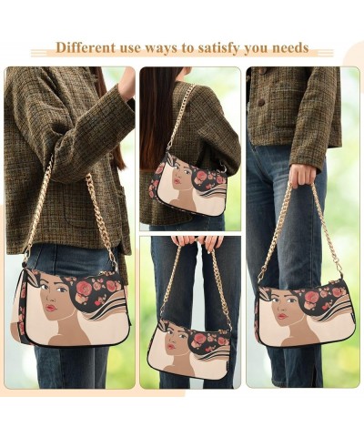 Mexican Serape Stripe Green Women Shoulder Bag Retro Classic Tote HandBag Beautiful Girl Hair Roses $15.29 Shoulder Bags