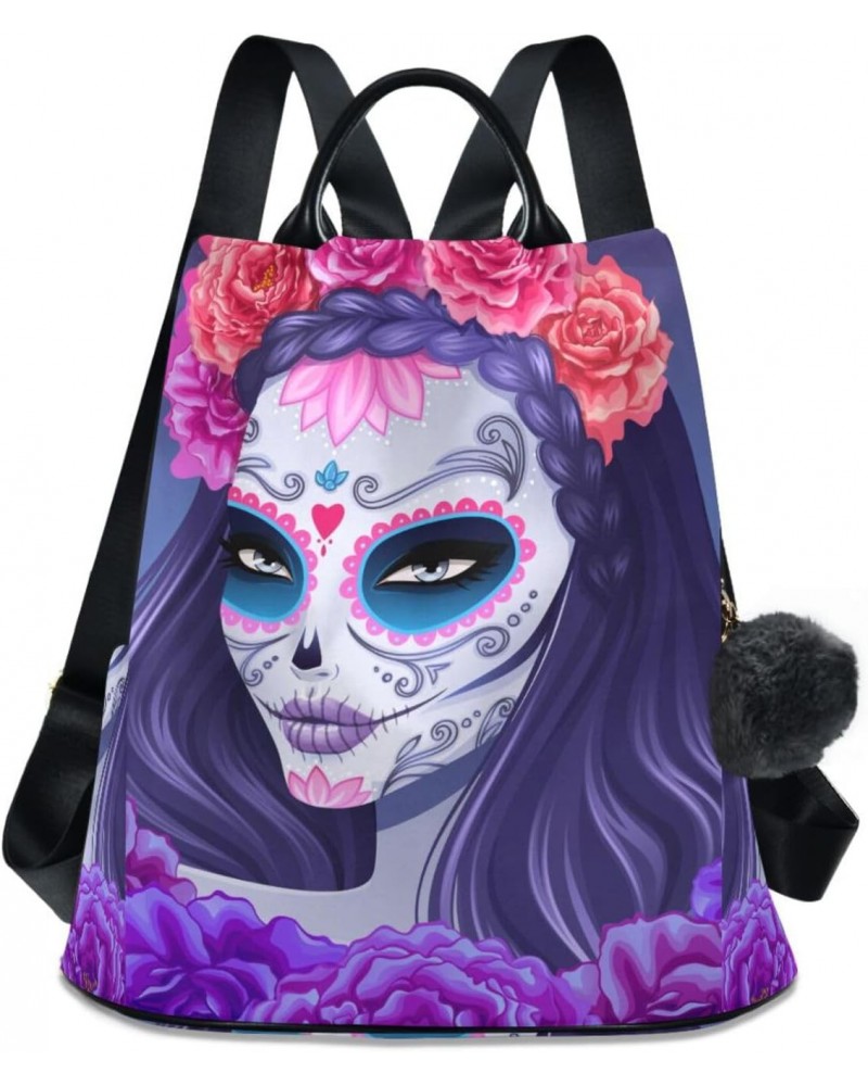 Sugar Skull Day of Dead Backpack Purse for Women Anti Theft Fashion Back Pack Shoulder Bag $16.00 Backpacks