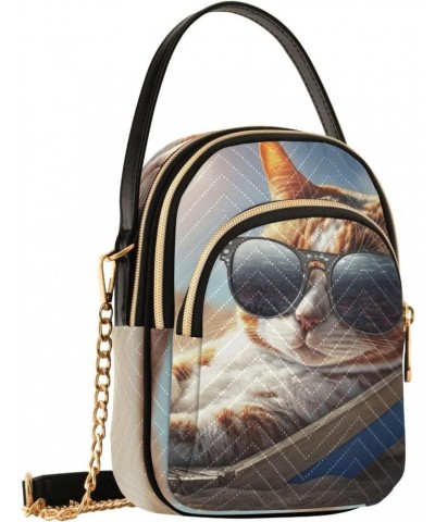 Pattern Cat on Beach Crossbody Shoulder Bags for Women, Compact Fashion Sling Bag with Chain Strap Top handle for Evening Par...