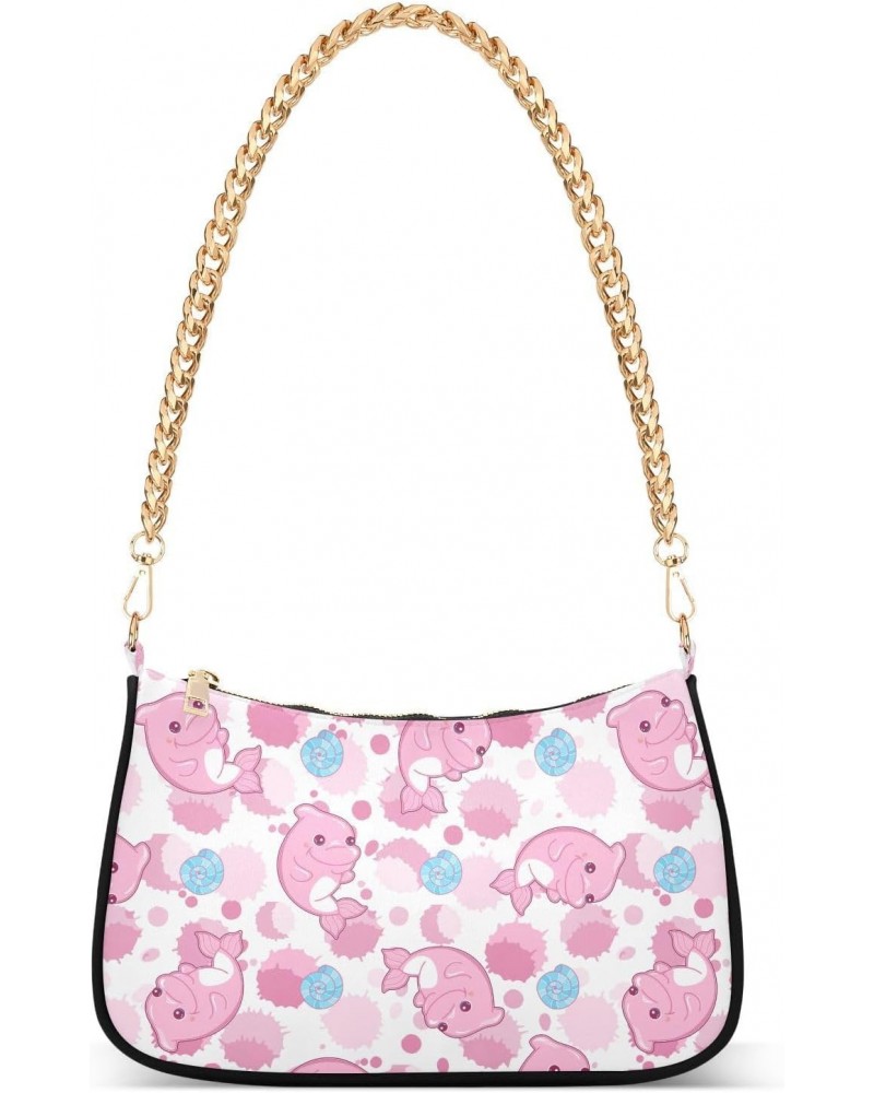 Shoulder Bag for Women, Cute Pink Dolphin Tote Bag Small Purses Cute Mini Zipper Handbag with Chain Strap $15.29 Totes