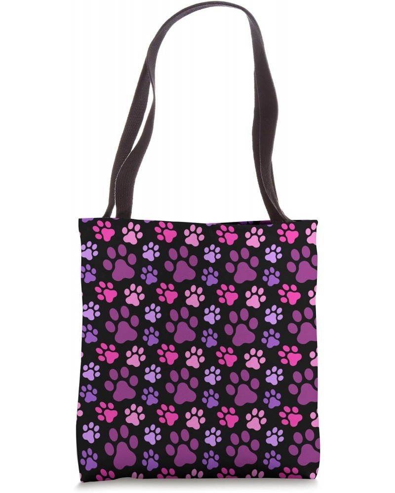 Dog Gifts for Puppy Lovers Pink Purple Dog Paw Print Pattern Tote Bag $14.99 Totes