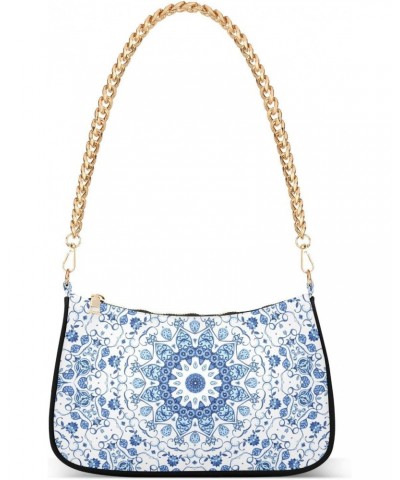 Vintage Blue Mandala Small Shoulder Bags for Women Handbags Mini Clutch Purse with Zipper $13.50 Shoulder Bags