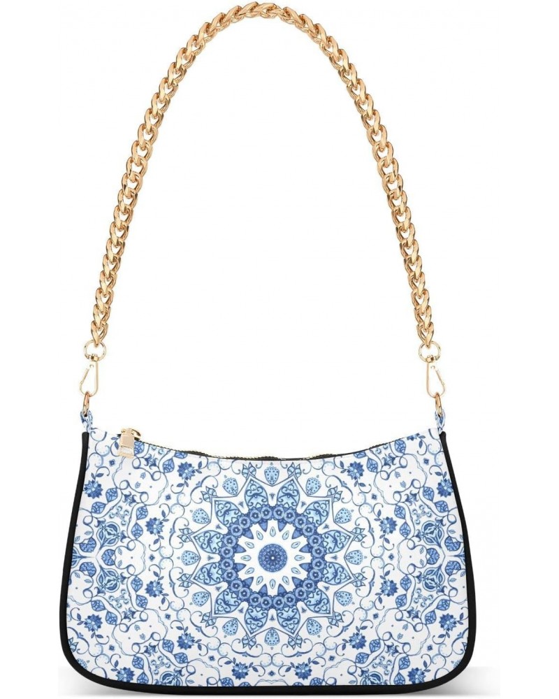 Vintage Blue Mandala Small Shoulder Bags for Women Handbags Mini Clutch Purse with Zipper $13.50 Shoulder Bags