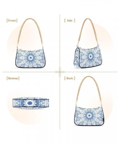 Vintage Blue Mandala Small Shoulder Bags for Women Handbags Mini Clutch Purse with Zipper $13.50 Shoulder Bags