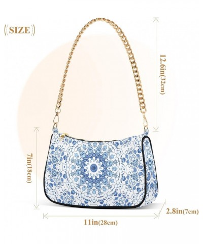 Vintage Blue Mandala Small Shoulder Bags for Women Handbags Mini Clutch Purse with Zipper $13.50 Shoulder Bags