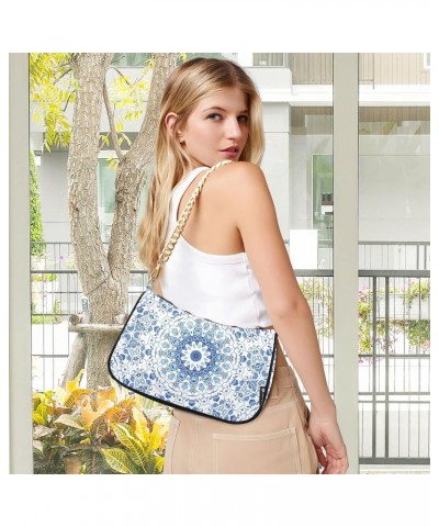 Vintage Blue Mandala Small Shoulder Bags for Women Handbags Mini Clutch Purse with Zipper $13.50 Shoulder Bags