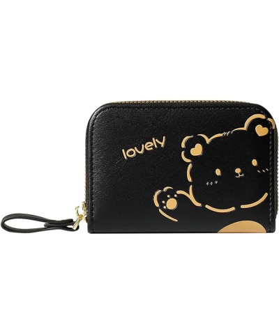 Ladies Zipper Mini Multi Card Organ Card Holder Ladies Cartoon PU Bear Purse Lanyard Wallet (Black, One Size) Black One Size ...