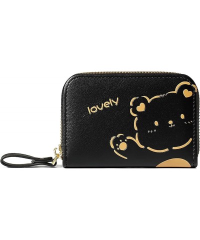 Ladies Zipper Mini Multi Card Organ Card Holder Ladies Cartoon PU Bear Purse Lanyard Wallet (Black, One Size) Black One Size ...