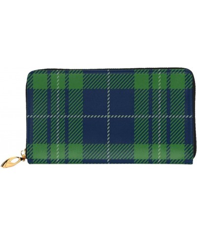 Leather Clutch Wallet Cell Phone Purse Fashion Wristlet Handbag For Women Men-Blue Green Plaid Tartan Scottish $21.98 Wristlets