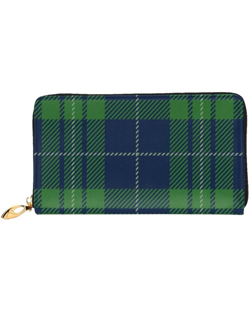 Leather Clutch Wallet Cell Phone Purse Fashion Wristlet Handbag For Women Men-Blue Green Plaid Tartan Scottish $21.98 Wristlets