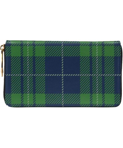 Leather Clutch Wallet Cell Phone Purse Fashion Wristlet Handbag For Women Men-Blue Green Plaid Tartan Scottish $21.98 Wristlets