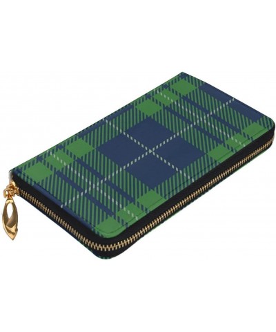 Leather Clutch Wallet Cell Phone Purse Fashion Wristlet Handbag For Women Men-Blue Green Plaid Tartan Scottish $21.98 Wristlets