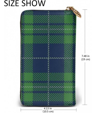 Leather Clutch Wallet Cell Phone Purse Fashion Wristlet Handbag For Women Men-Blue Green Plaid Tartan Scottish $21.98 Wristlets