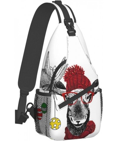 Funny Christmas Deer Print Trendy Casual Daypack Versatile Crossbody Backpack Shoulder Bag Fashionable Chest Bag Funny Christ...