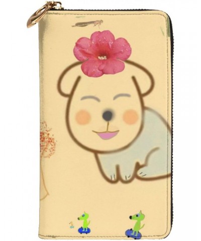 Little flower with cute dog pattern Leather long clutch wallet : Comfortable, lightweight, waterproof, durable 7.48 x 4.13 in...