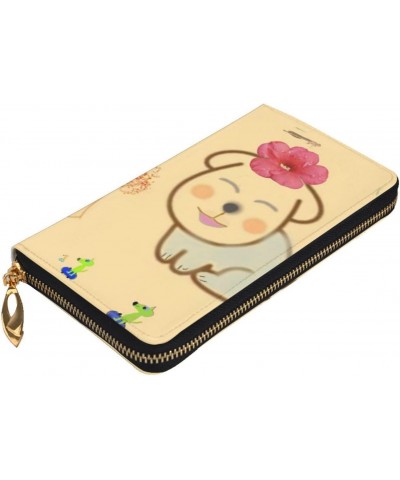 Little flower with cute dog pattern Leather long clutch wallet : Comfortable, lightweight, waterproof, durable 7.48 x 4.13 in...