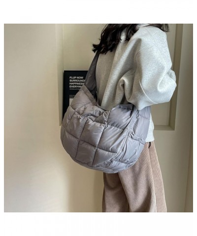 Quilted Tote Bag Large Puffer Shoulder Bag Hobo Crossbody Bag Puffy Padded Fall Winter Bag for Women and Men Gray $16.98 Cros...