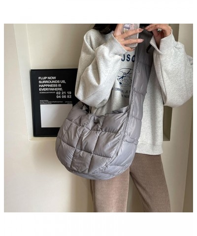 Quilted Tote Bag Large Puffer Shoulder Bag Hobo Crossbody Bag Puffy Padded Fall Winter Bag for Women and Men Gray $16.98 Cros...