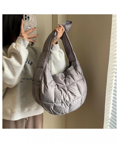 Quilted Tote Bag Large Puffer Shoulder Bag Hobo Crossbody Bag Puffy Padded Fall Winter Bag for Women and Men Gray $16.98 Cros...