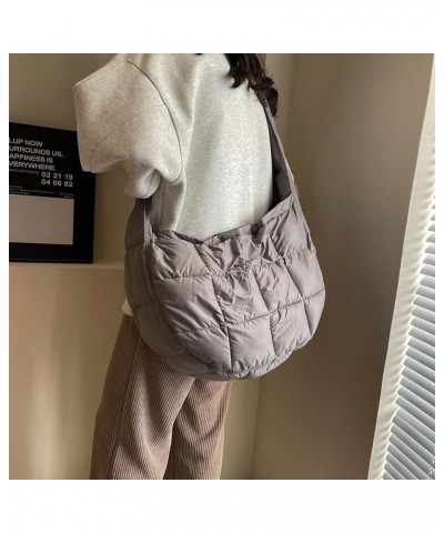 Quilted Tote Bag Large Puffer Shoulder Bag Hobo Crossbody Bag Puffy Padded Fall Winter Bag for Women and Men Gray $16.98 Cros...