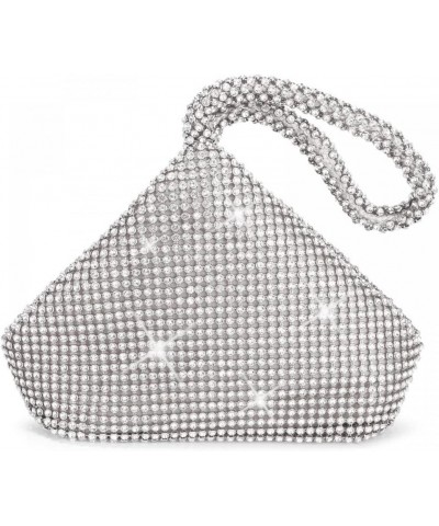 Women's Evening Bag Sparkly Rhinestone Purse Triangle Designer Chain Clutch Purse Bag Party Prom Wedding Purse Silver-big $10...