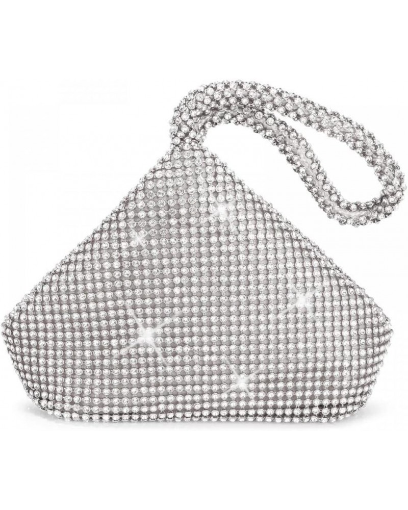 Women's Evening Bag Sparkly Rhinestone Purse Triangle Designer Chain Clutch Purse Bag Party Prom Wedding Purse Silver-big $10...