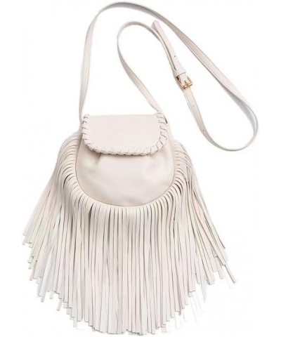 Women PU Leather Handbags Fringe Hobo Purse Bags Vintage Tassel Crossbody Shoulder Bag Gift for Mom Wife Girlfriend Off-white...