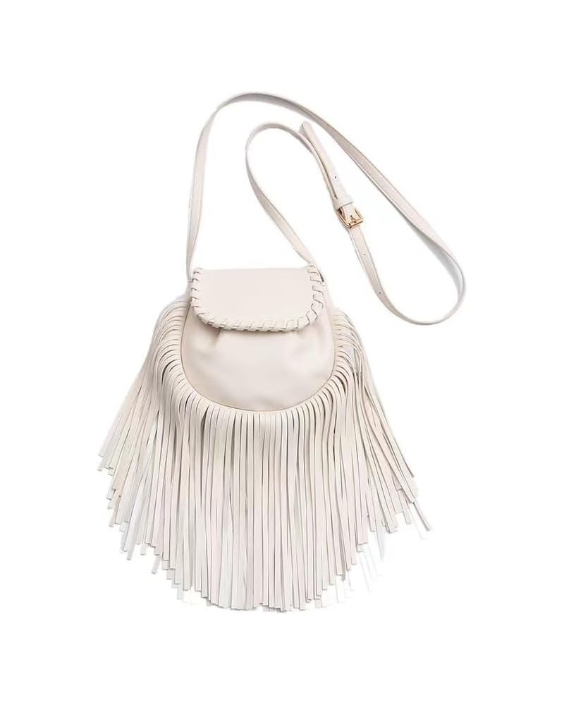 Women PU Leather Handbags Fringe Hobo Purse Bags Vintage Tassel Crossbody Shoulder Bag Gift for Mom Wife Girlfriend Off-white...