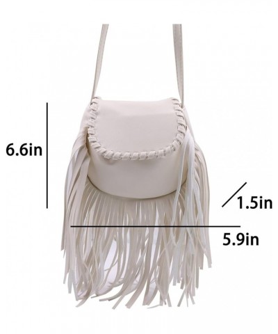 Women PU Leather Handbags Fringe Hobo Purse Bags Vintage Tassel Crossbody Shoulder Bag Gift for Mom Wife Girlfriend Off-white...