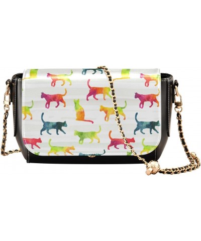 Rainbow Cats PU Leather Crossbody Handbag for Women Shoulder Purse with Adjustable Metal Chain Waterproof Travel Purse for Tr...