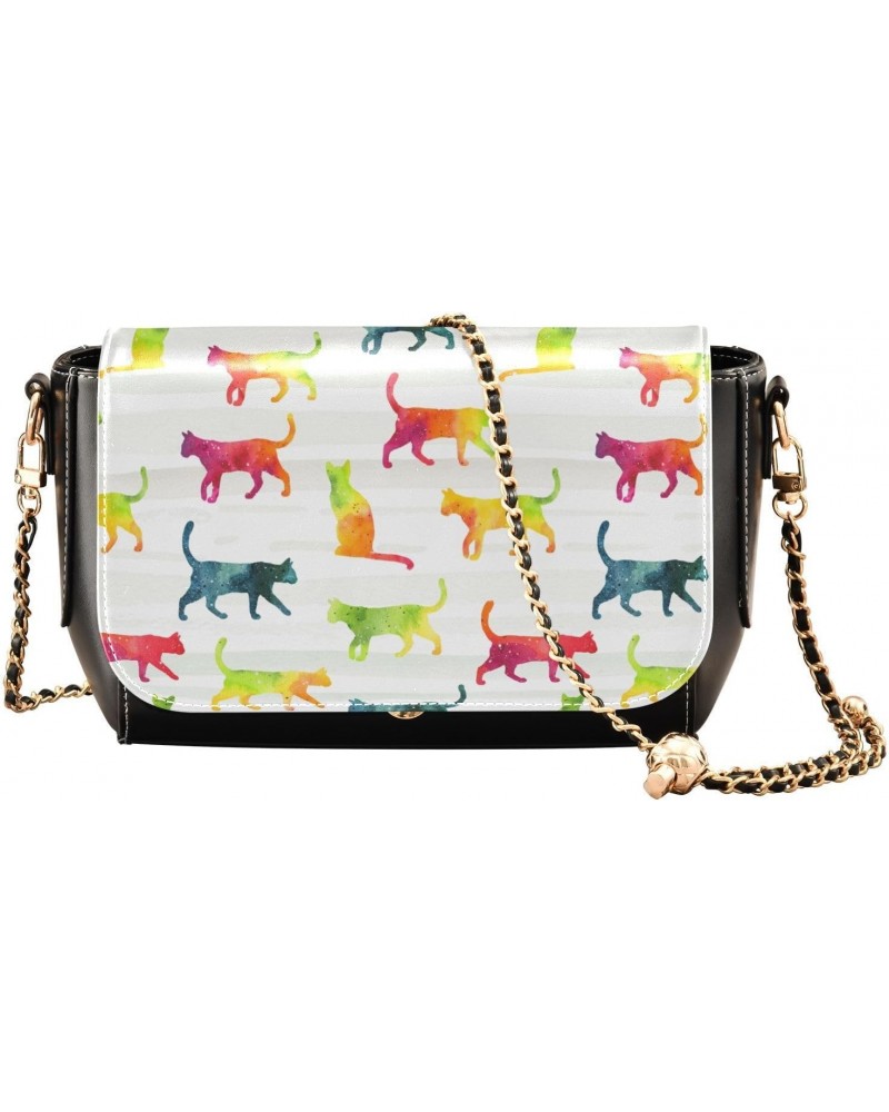 Rainbow Cats PU Leather Crossbody Handbag for Women Shoulder Purse with Adjustable Metal Chain Waterproof Travel Purse for Tr...