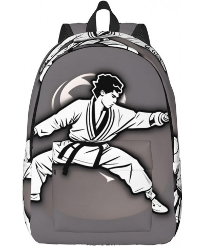 Karate-Highkick-Icon Print Lightweight Travel Canvas Backpack Casual Daypack For Men Women Work, Sports, Beach Black Small $1...