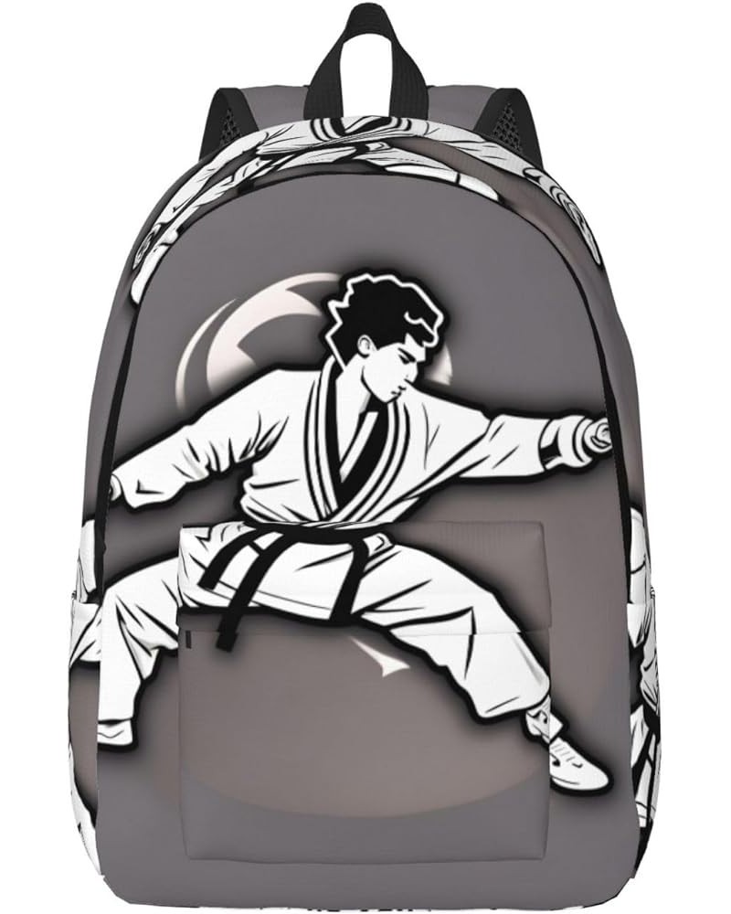 Karate-Highkick-Icon Print Lightweight Travel Canvas Backpack Casual Daypack For Men Women Work, Sports, Beach Black Small $1...